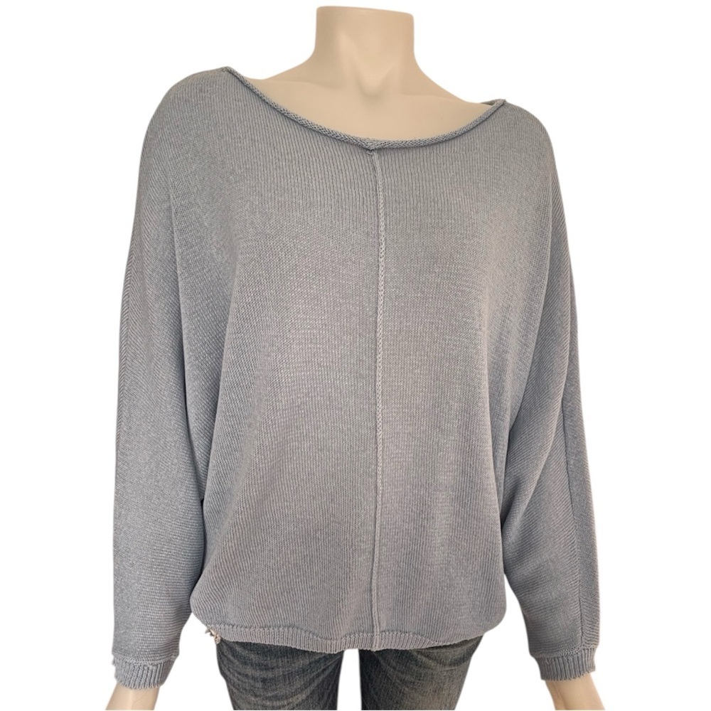 Zara Blue Linen Blend Oversized Knit Sweater Boat Neck Oversized Small